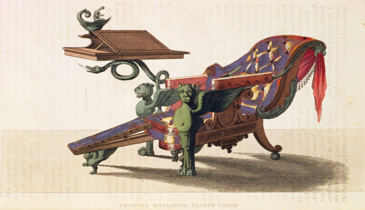 Pococks liggande patentstol, från Ackermanns Repository of Arts, Vol.I, 9, Plate 19, mars 1813 (tryck) av English School