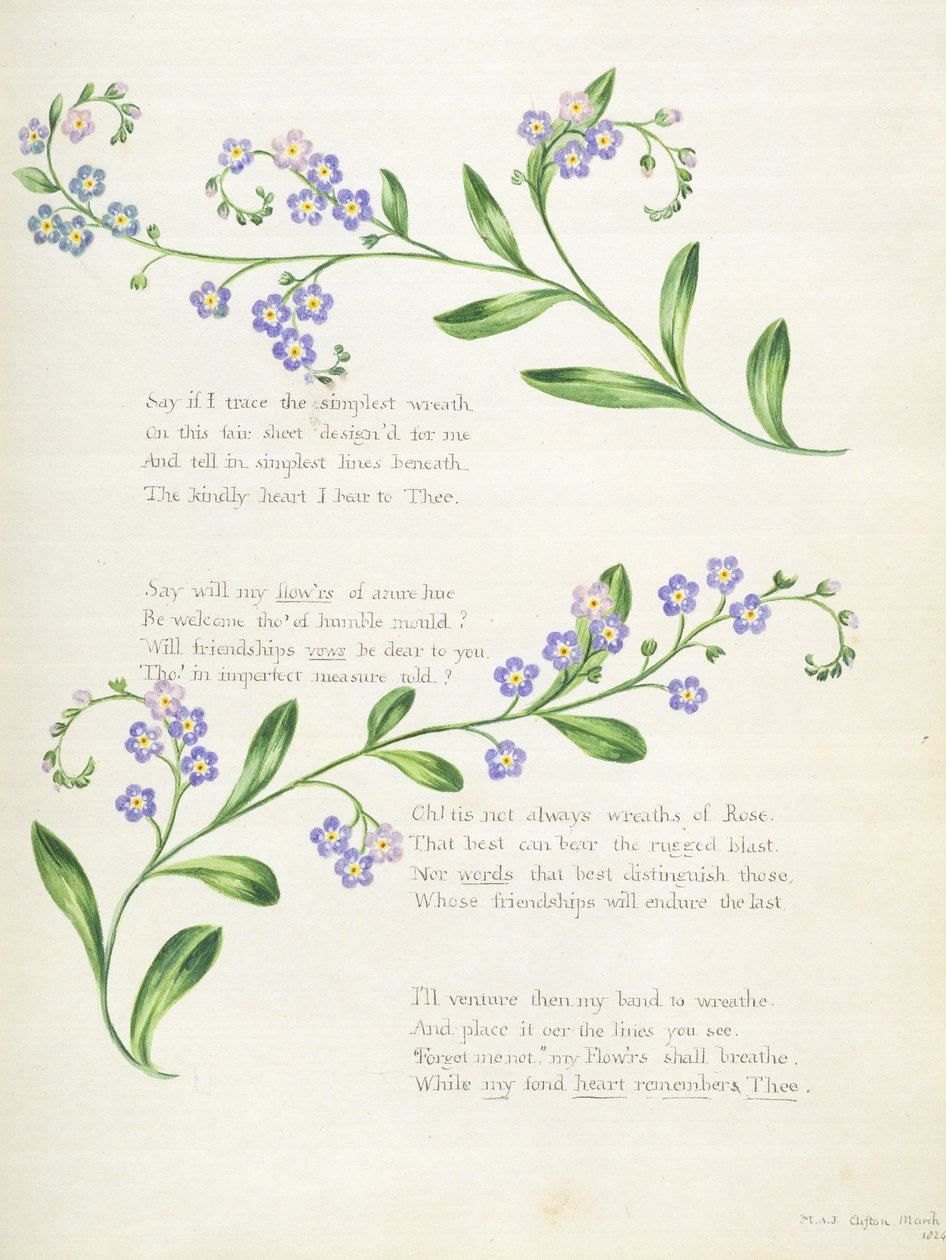 Poesi, från ett "album med dikter, grafitteckningar och akvareller", ca 1828 av English School