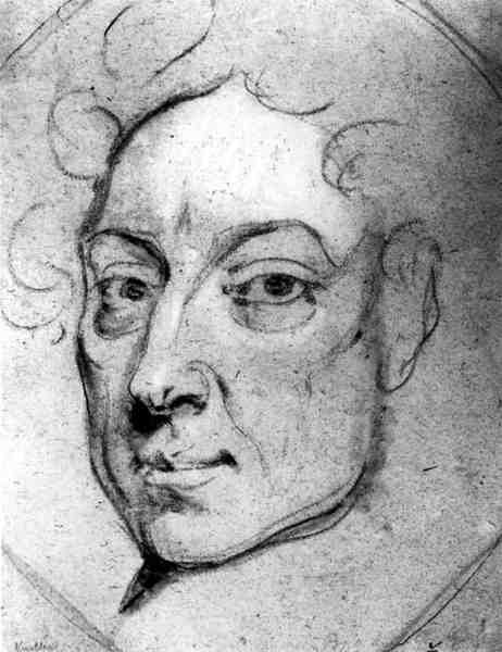 Porträtt av Alexander Pope (1688-1744) (kol på papper) av English School