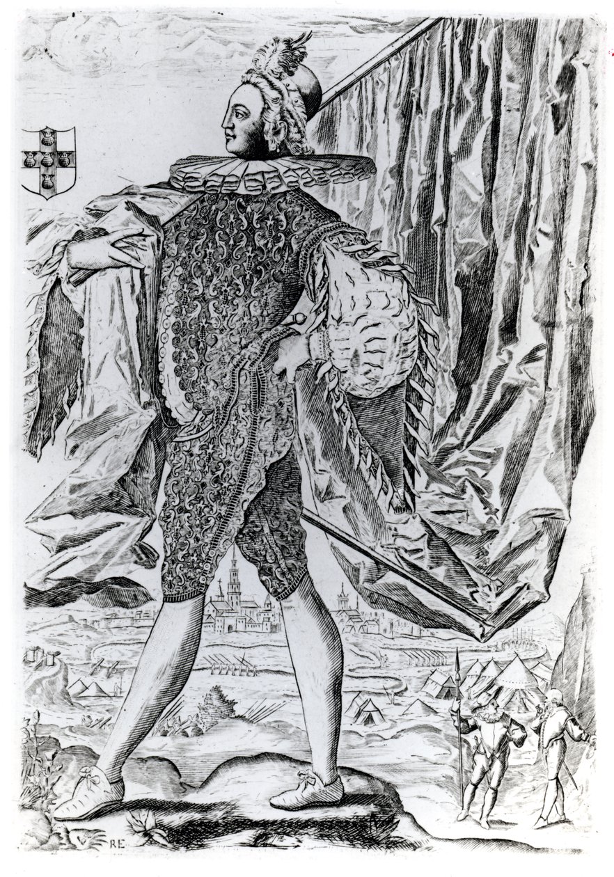 Portræt af George Villiers, 1. hertug af Buckingham (1592-1628) indgraveret af Renold Elstrack (1571-c.1630) swed av English School