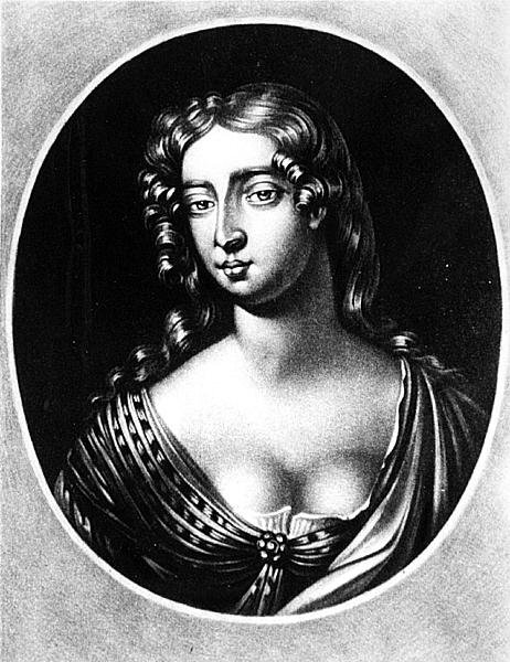 Porträtt av Madam Mary Davis, graverad av Richard Earlom (1743-1822) från Illustrious Characters in British History (mezzotint) av English School
