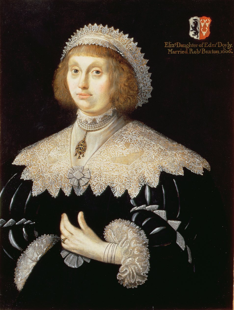Porträtt av Margaret Conyers (Mrs John Buxton från Tibenham) c.1640 av English School