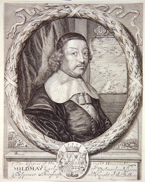 Porträtt av Mildmay Fane, från Atlas of the Counties of England and Wales av Christopher Saxton, graverad av P. Williamson, 1662 av English School