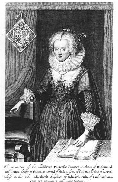Porträtt av prinsessan Frances, hertiginnan av Richmond och Lennox, graverad av Guilh, 1623 av English School