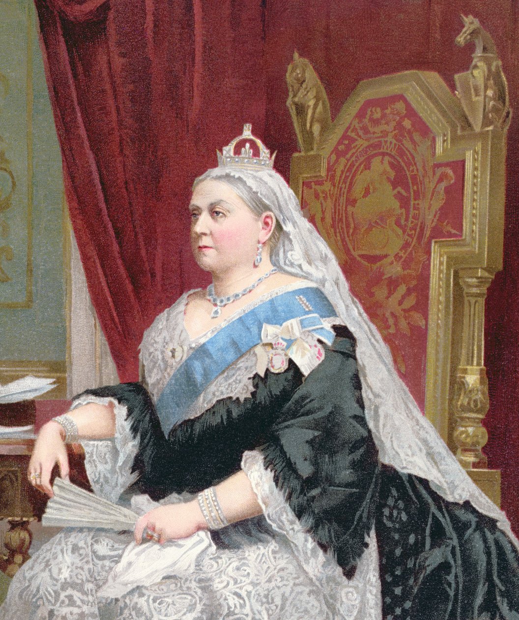 Porträtt av drottning Victoria (1819-1901) vid tiden för hennes gyllene jubileum 1887, 1887 (detalj av 148853) av English School
