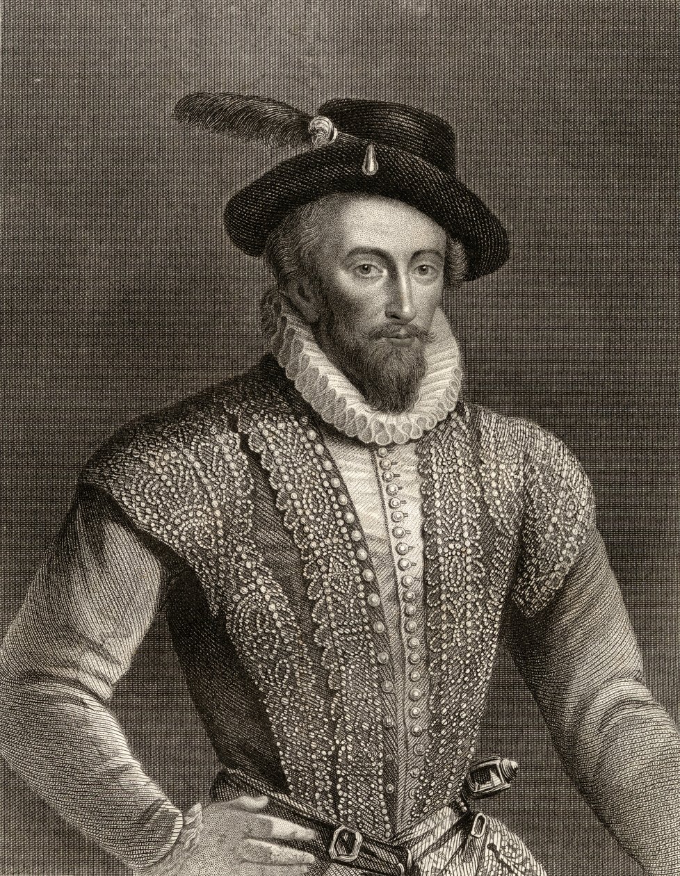 Ata o Sir Walter Raleigh (c.1554-1618) swed av English School