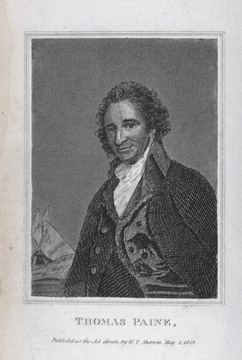 Porträtt av Thomas Paine (1737-1809) från volym I av "The Political Works of Thomas Paine", pub. av W.T. Sherwin, 1 maj 1819 av English School