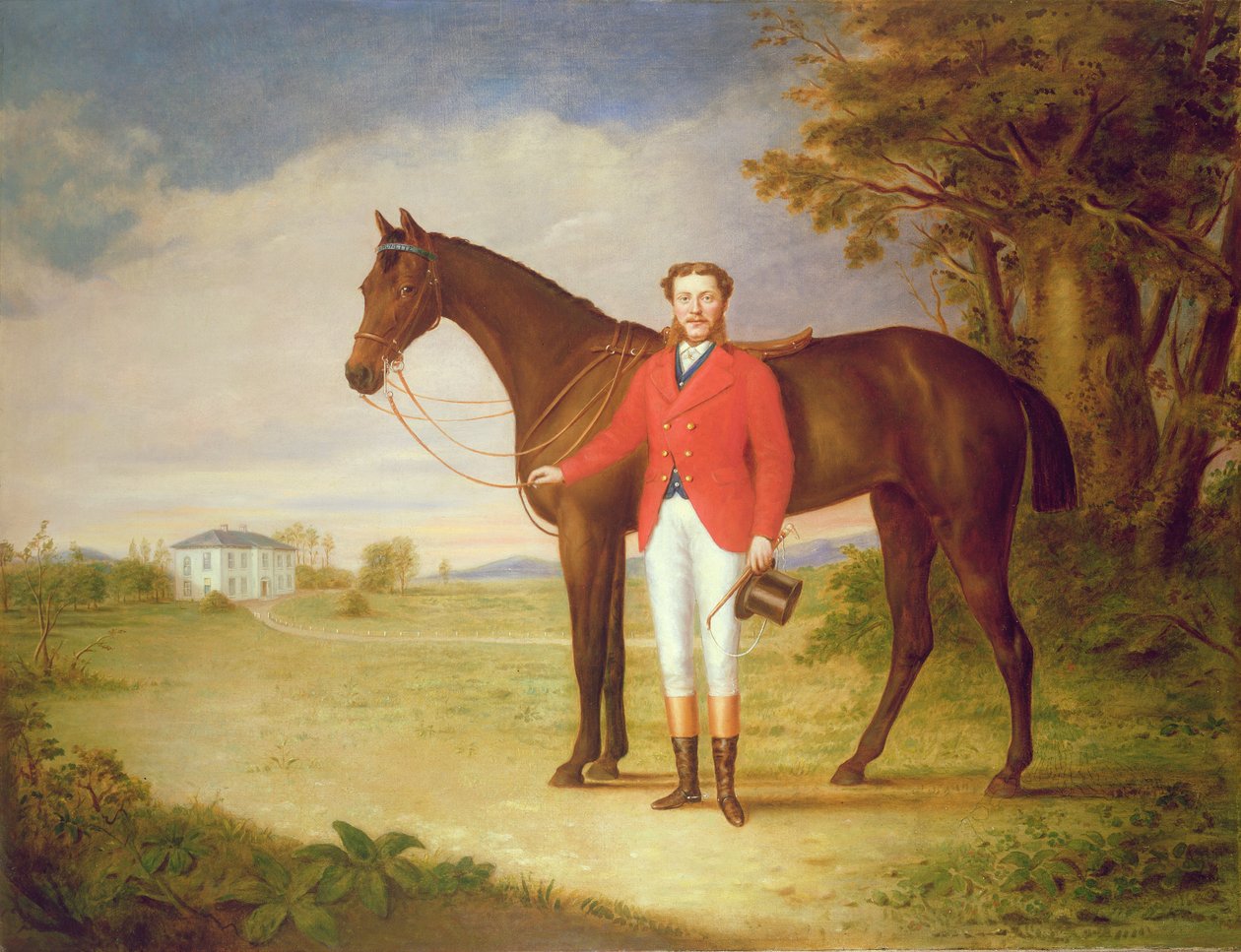 Porträtt av en gentleman med sin häst, ca 1840 (par 80978) av English School