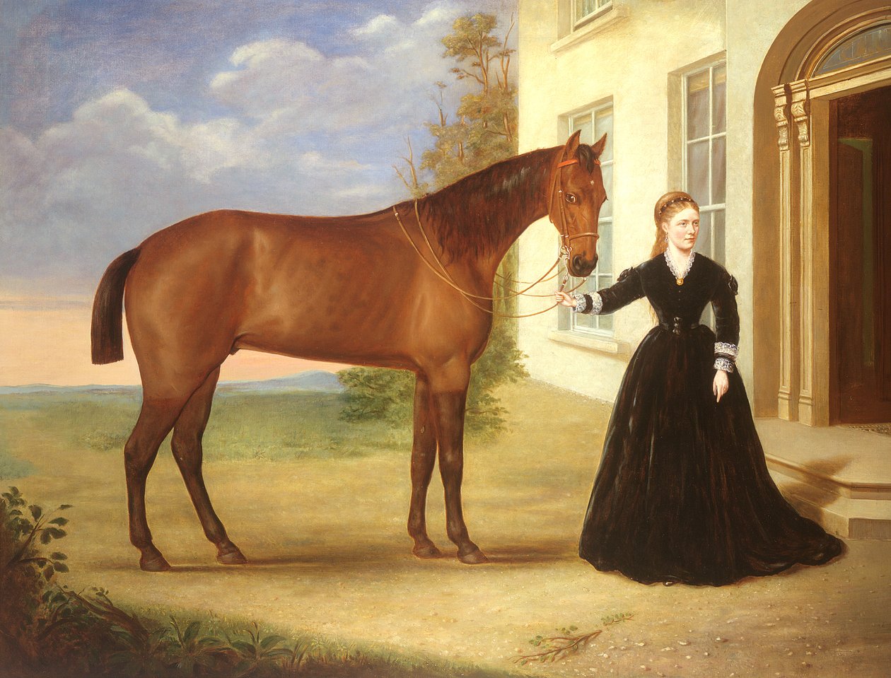 Porträtt av en dam med sin häst, ca 1840 (par 80977) av English School