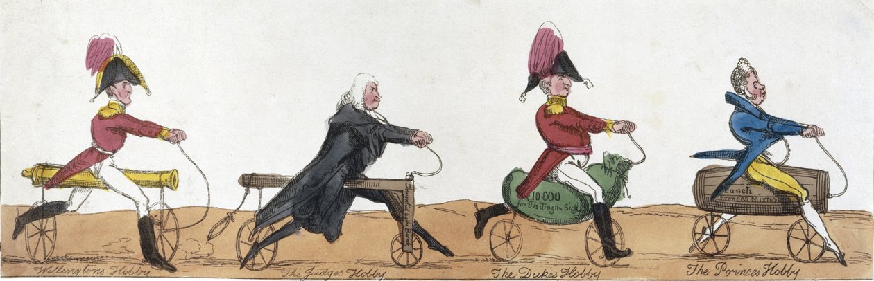 Professionella män som rider hobbyhästar, ca 1820 av English School
