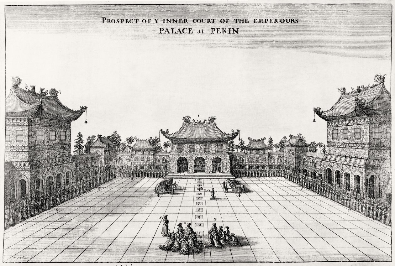 Prospekt av den inre gården av kejsarens palats i Pekin, 1669 av English School