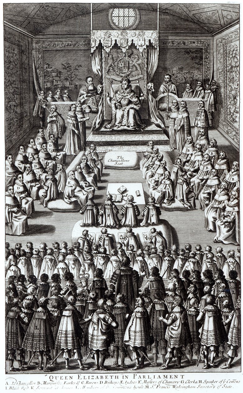 Drottning Elizabeth I (1533-1603) och parlamentet av English School
