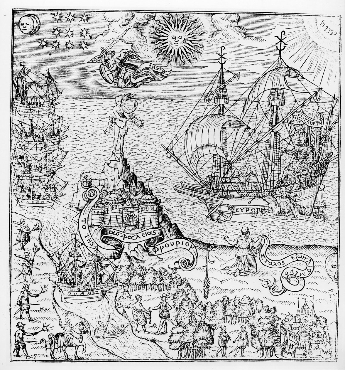 Drottning Elizabeth I (1553-1603) ombord på ett skepp av English School