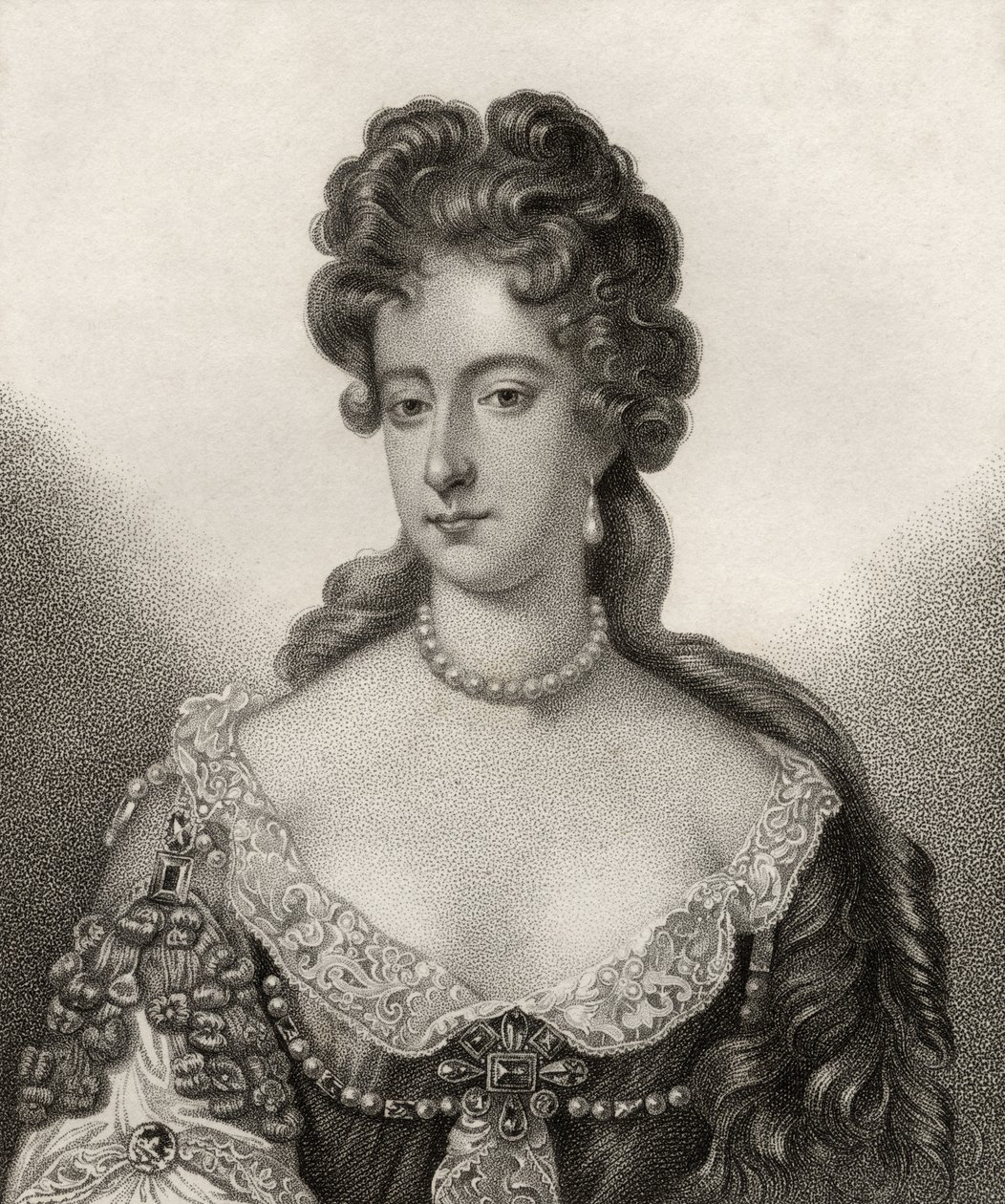 Queen Mary II, graverad av Bocquet, illustration från 