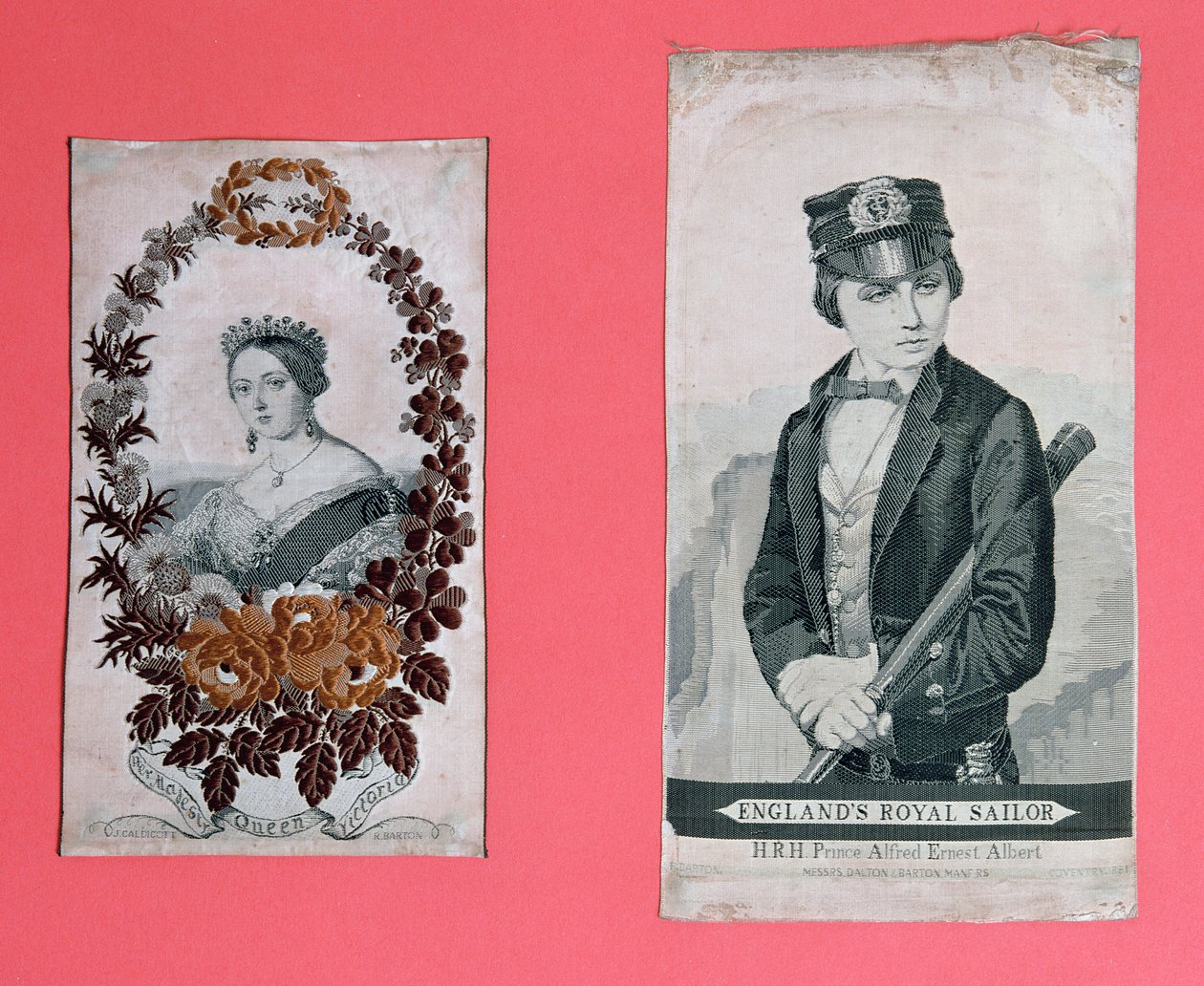 Drottning Victoria och Prins Albert bokmärken (stevengraph) av English School