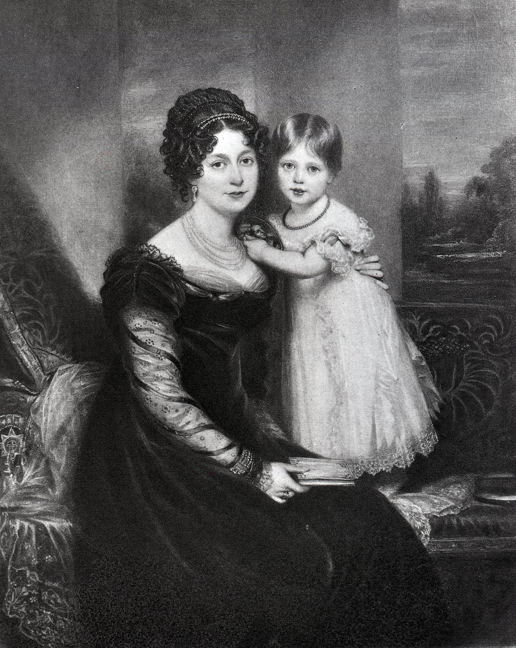 Drottning Victoria som spädbarn med sin mor hertiginnan av Kent, c.1822 av English School