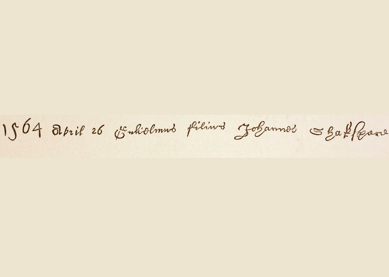 Registeranteckning för William Shakespeares dop, 1886 (bläck på papper) av English School