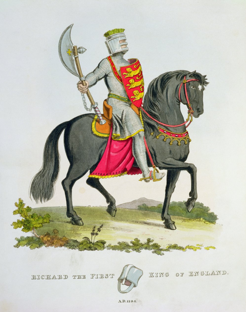 Richard I, kung av England (1157-99), 1194, från "Ancient Armour", av Samuel Rush Meyrick, 1824 av English School