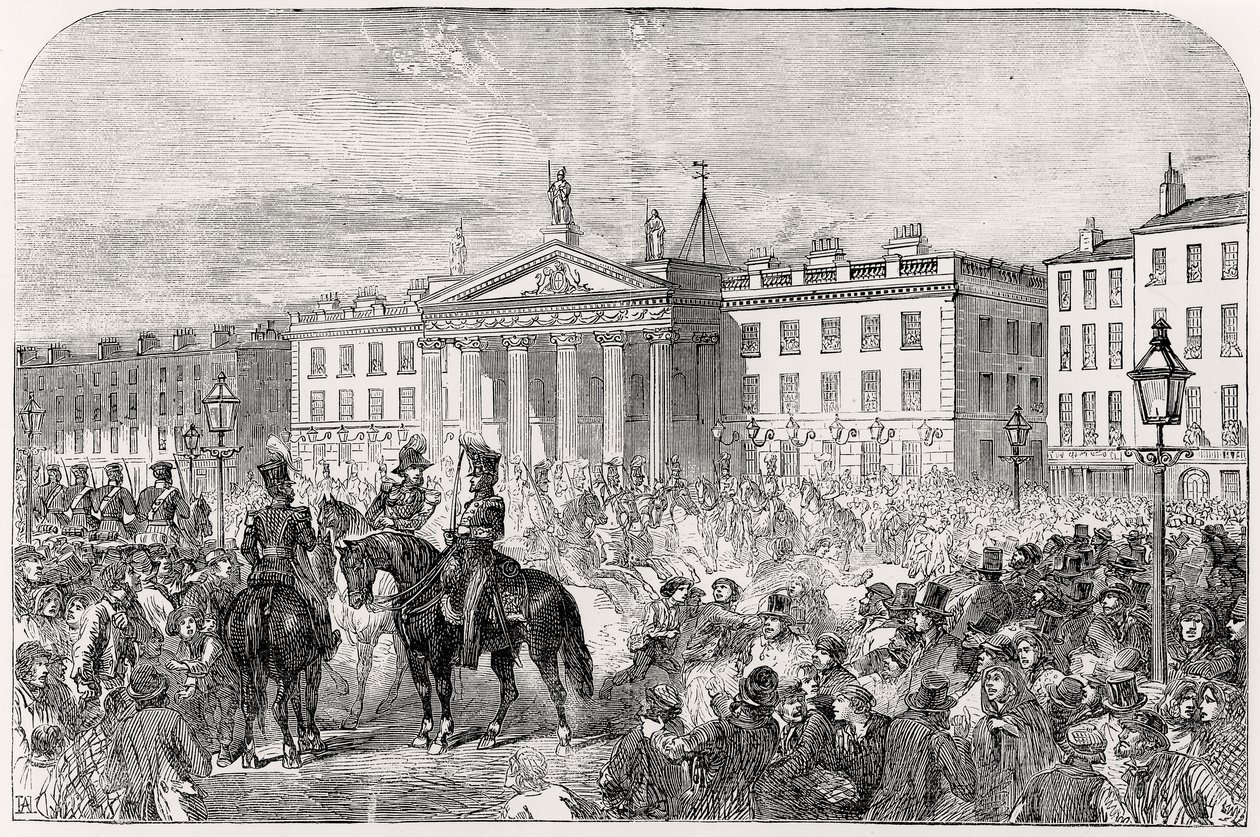 Sackville Street i Dublin under upproret 1847 av English School