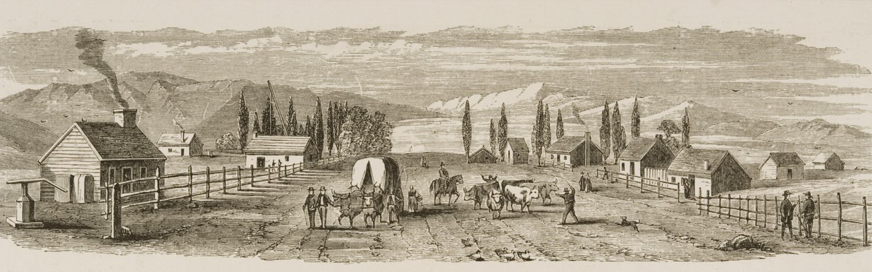 Salt Lake City 1850, från "American Pictures", publicerad av The Religious Tract Society, 1876 av English School