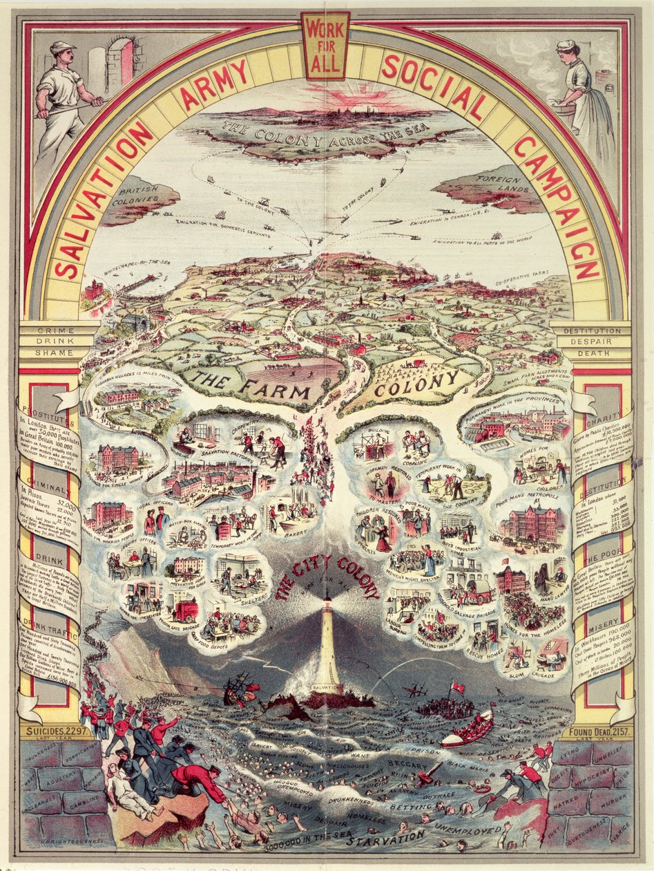 Salvation Army Social Campaign propagandaaffisch, London, ca 1910 (chromolitho) av English School