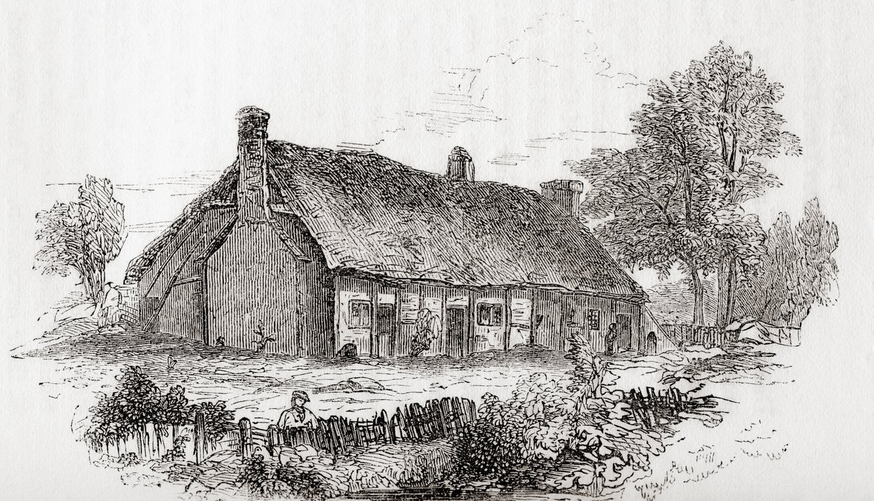 Samuel Butlers hus, Pershore, Worcestershire, England. Samuel Butler, 1613 -1680. Engelsk poet och satiriker, från Old England: A Pictorial Museum, pub. 1847 av English School