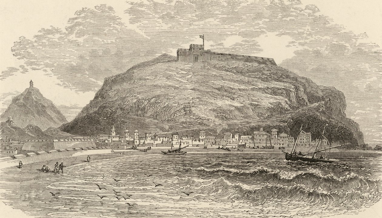 San Sebastian, Spanien, illustration från "Spanish Pictures" av pastor Samuel Manning av English School