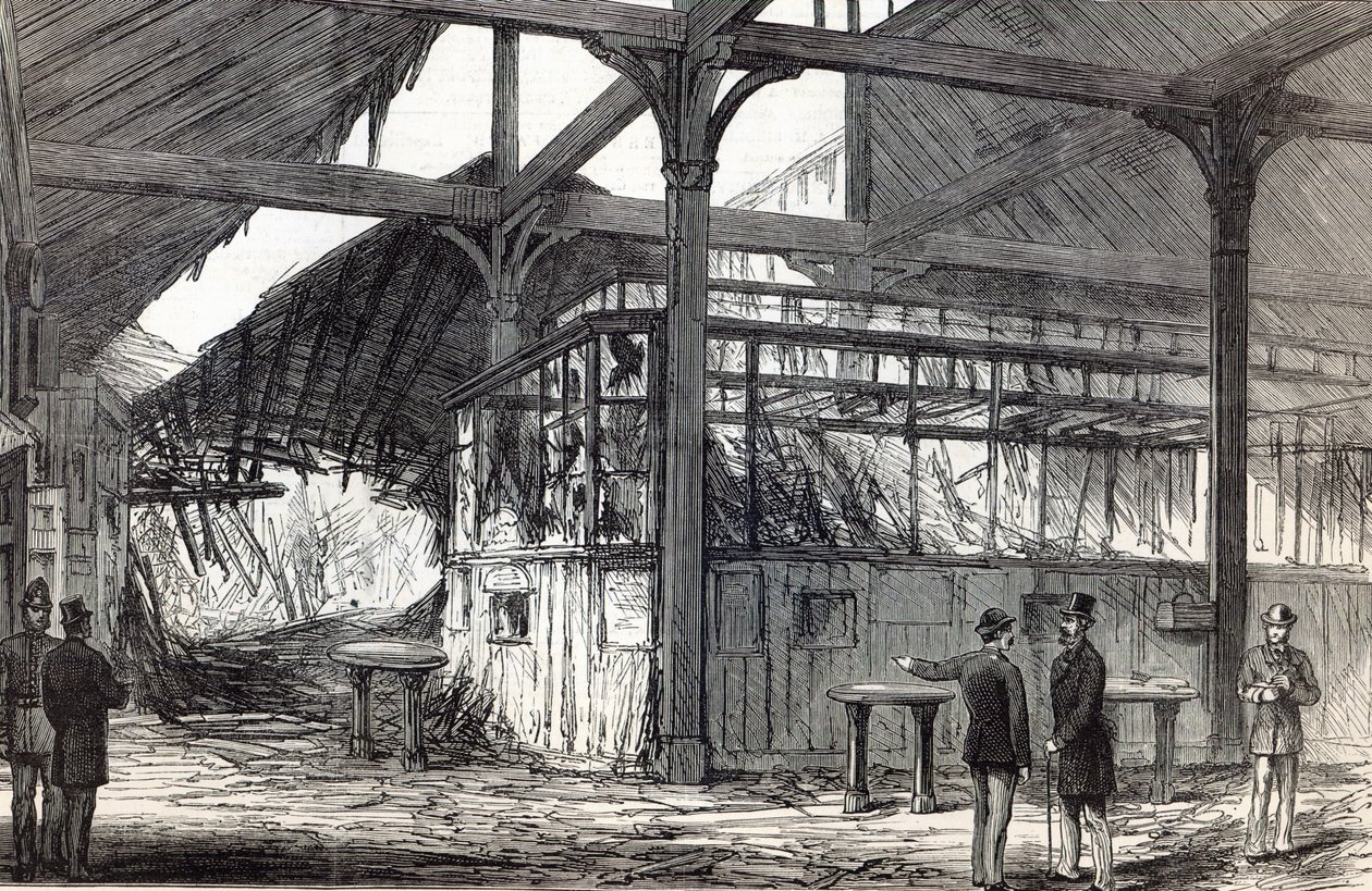 Scenen för explosionen på Victoria Station på tisdagsmorgonen senast, från The Illustrated London News, 1 mars 1884 (litografi) av English School