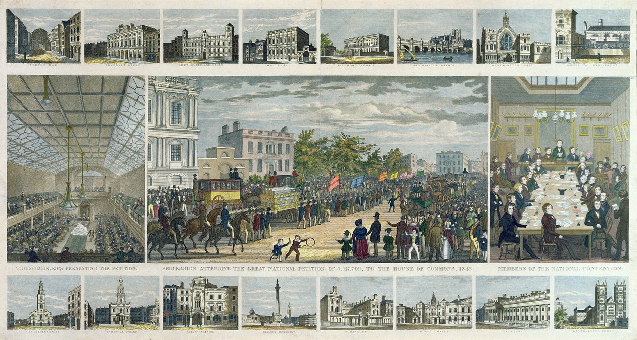 Scener associerade med presentationen av framställningen till parlamentet av Thomas Duncombe (1796-1861) 1842 av English School