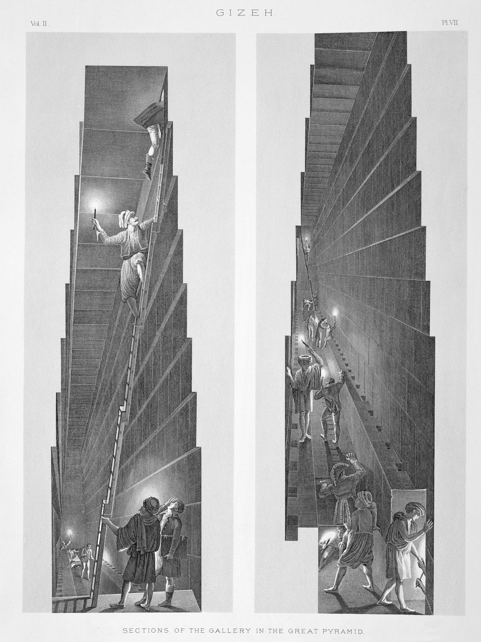 Delar av galleriet i den stora pyramiden, Gizeh av English School