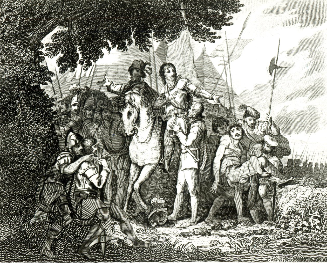 Sir Philip Sidneys vänlighet mot en soldat, 1815 av English School