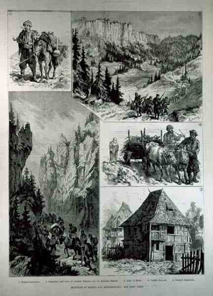 Skisser i Bosnien och Hercegovina, från The Illustrated London News, 18 februari 1882 av English School
