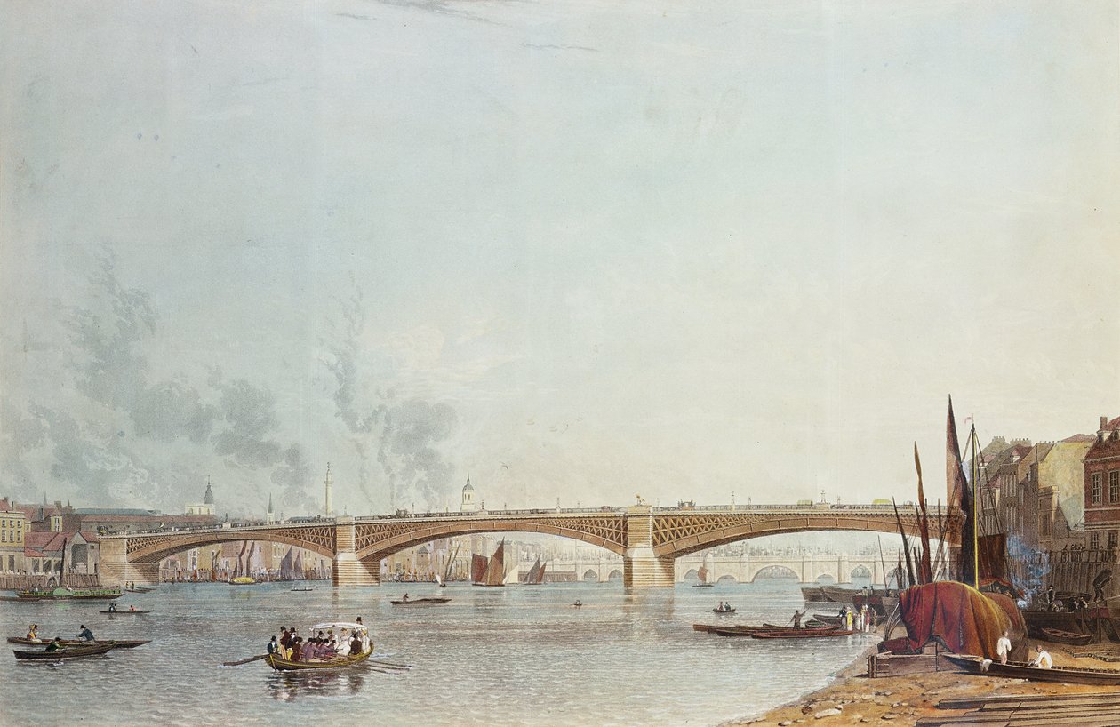 Southwark Bridge, västra framsidan, från Bankside, mot London Bridge av English School