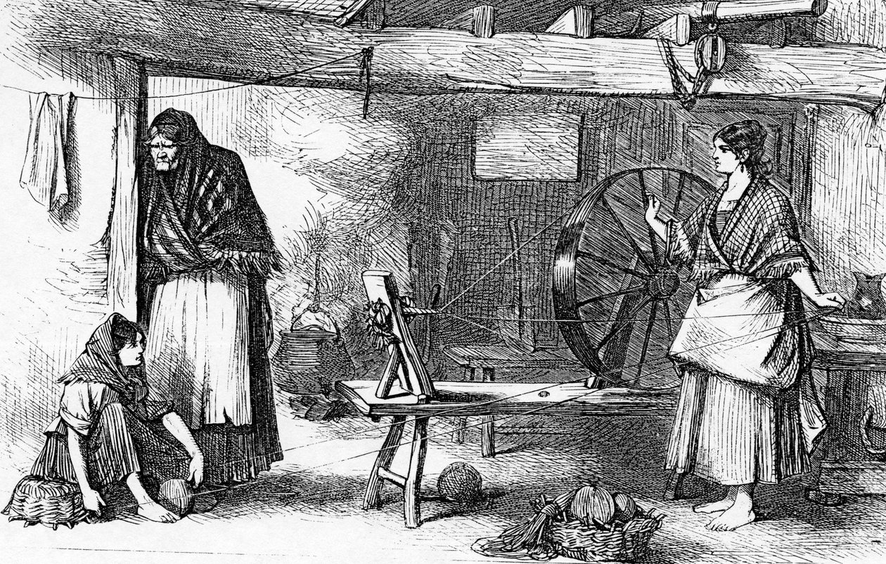 Spännande av nättråd i Claddagh, Galway, illustration från "The Illustrated London News", 16 juli 1870. av English School
