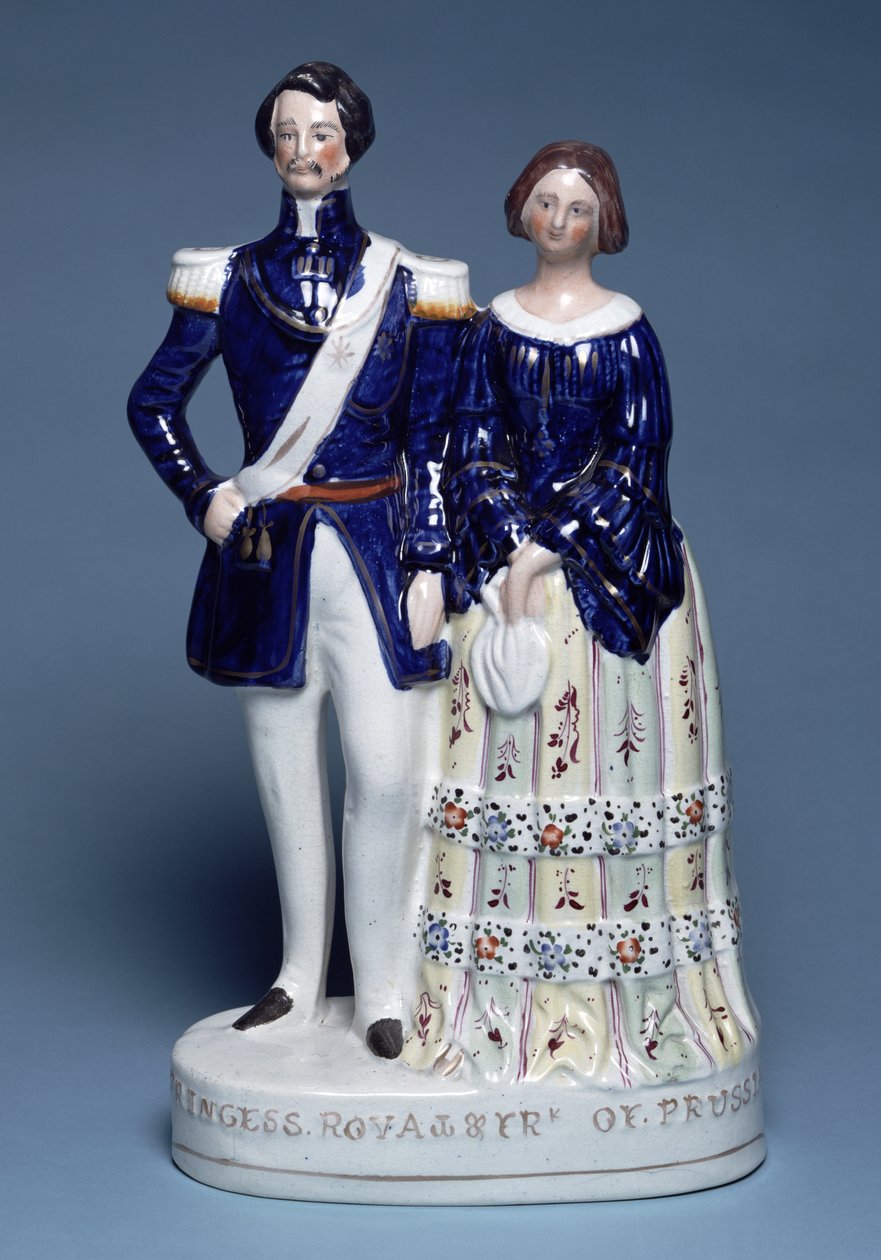 Staffordshire figurer av Princess Royal och Prince Frederick William IV av Preussen, 1857 (lergods) av English School