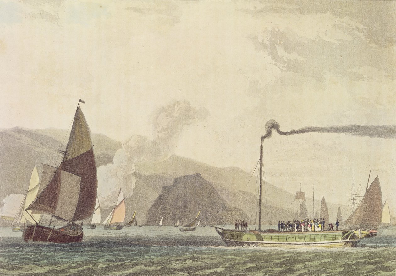 Steam Boat on the Clyde nära Dumbarton, 1802 (akvatint) av English School