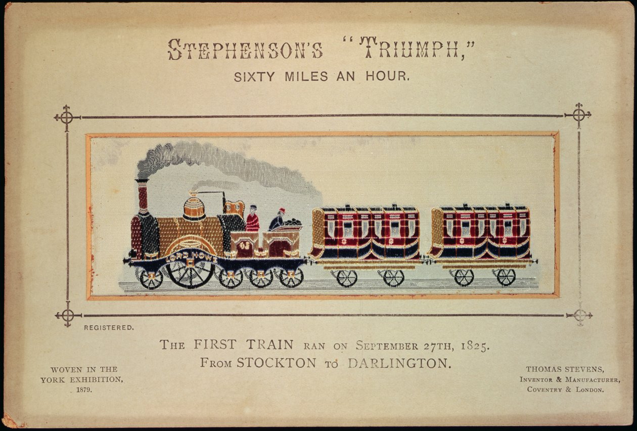 Stephensons Triumph, vävd för York Exhibition, 1879 (stevengraph) (se även 151153) av English School
