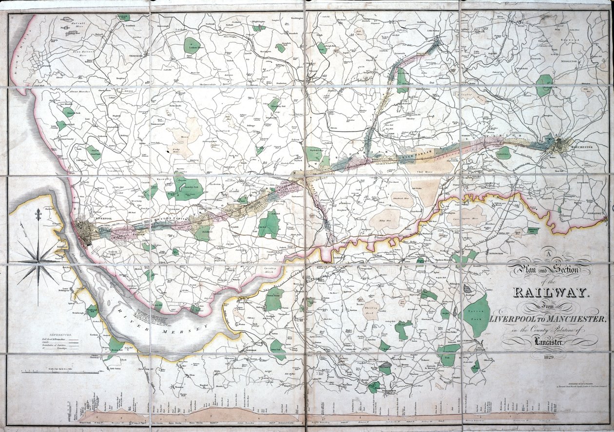 Stephensons karta över Liverpool & Manchester Railway, ca 1824-1830 av English School