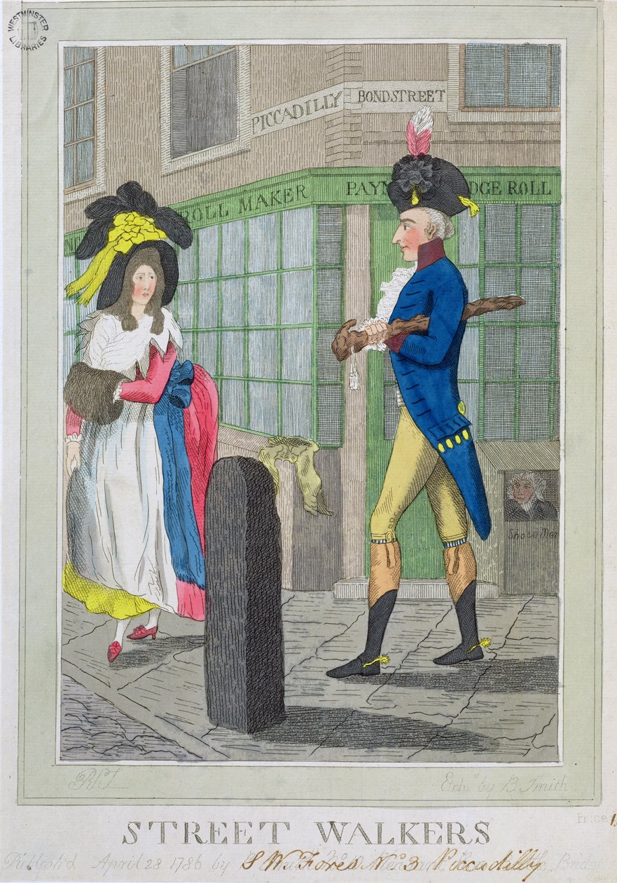Street Walkers, etsat av B. Smith, pub. av S.W. Fores, 1786 (färgad etsning) av English School