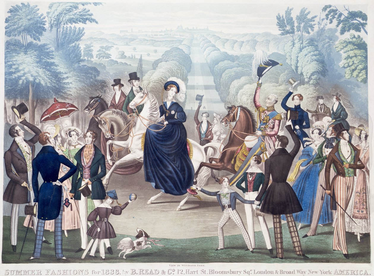 Summer Fashions for 1838, View in Windsor Park av B Read and Co. (färgad akvatint) av English School