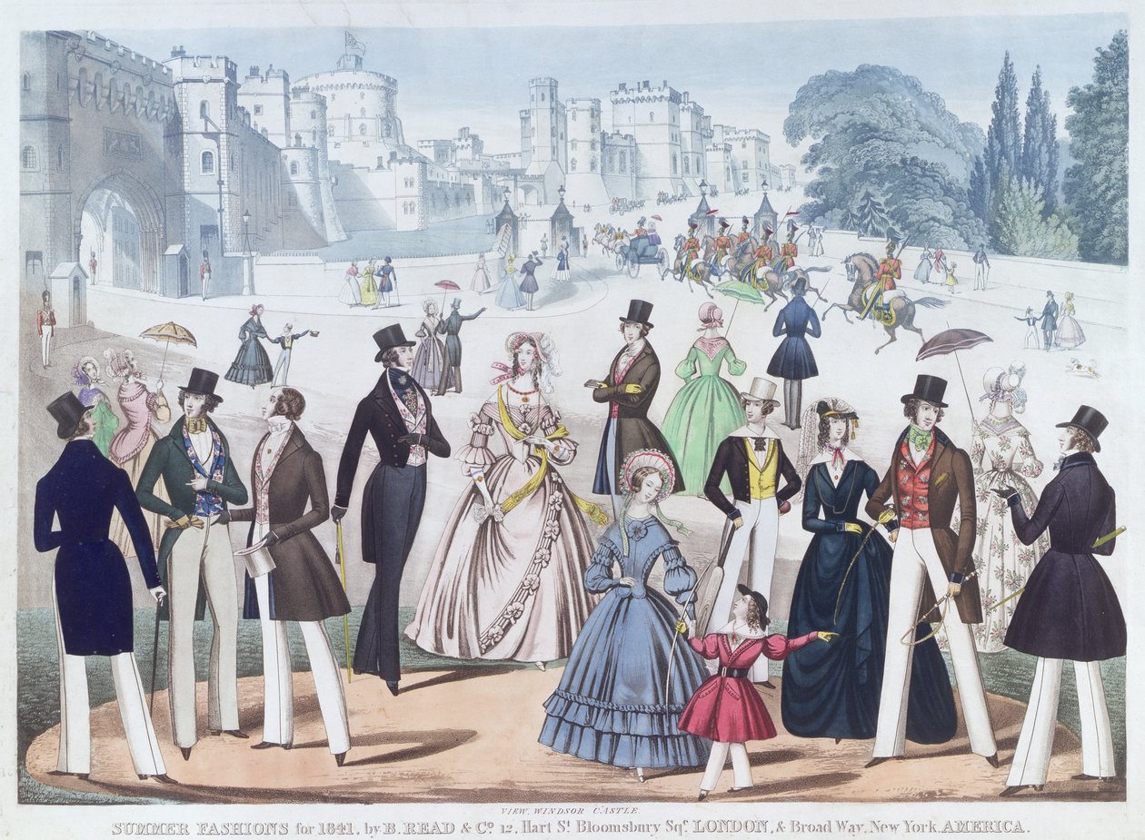 Sommarmodet för 1841: Utanför Windsor Castle (akvatint) av English School