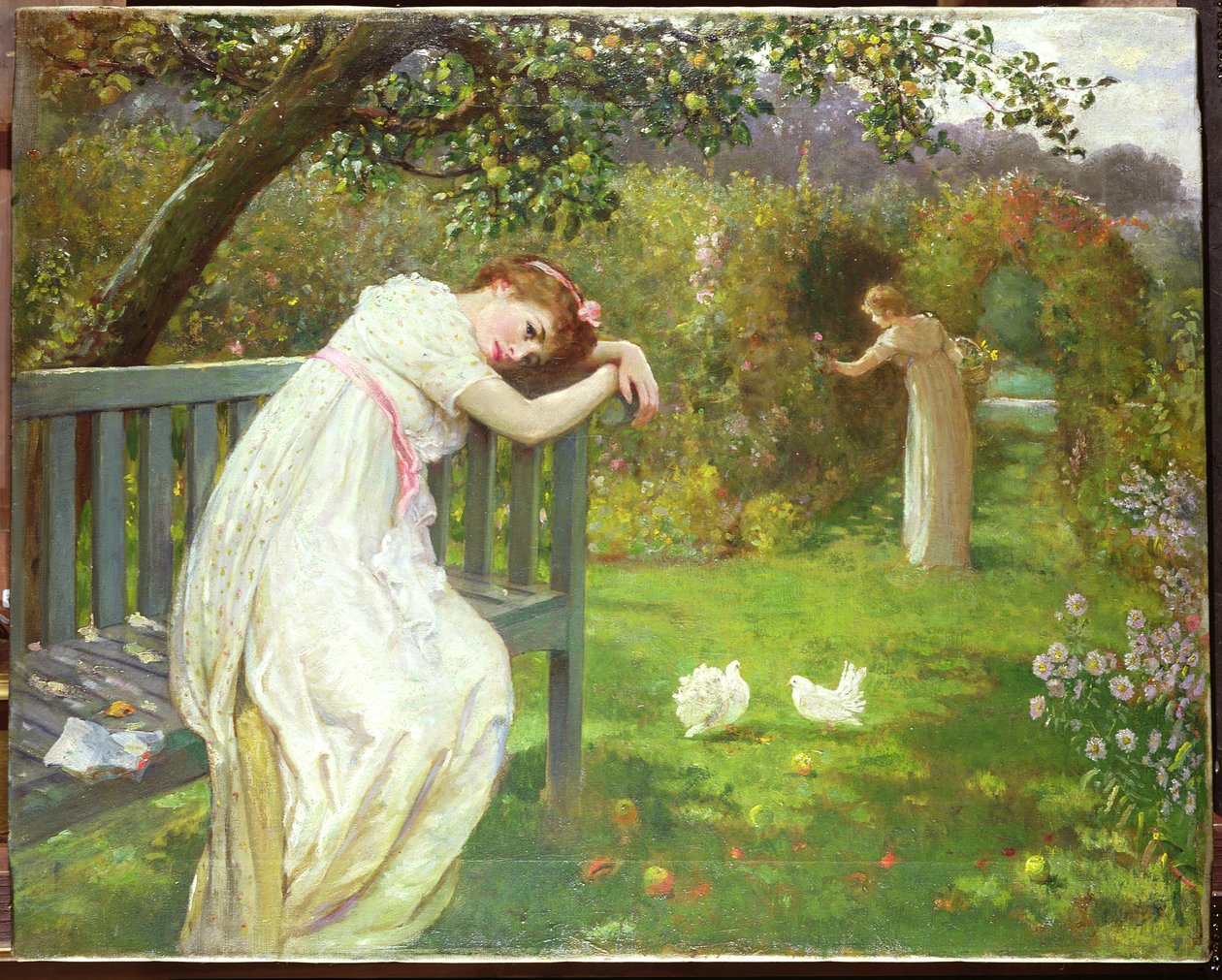 Söndag eftermiddag, Damer i en trädgård, ca 1890 av English School