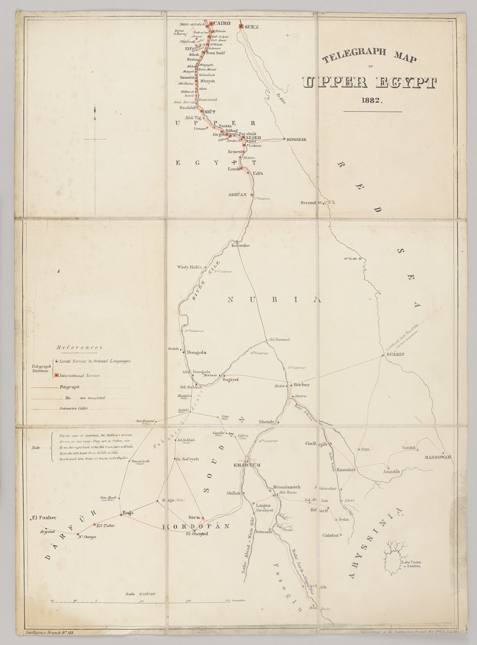 Telegrafkarta över övre Egypten 1882 av English School