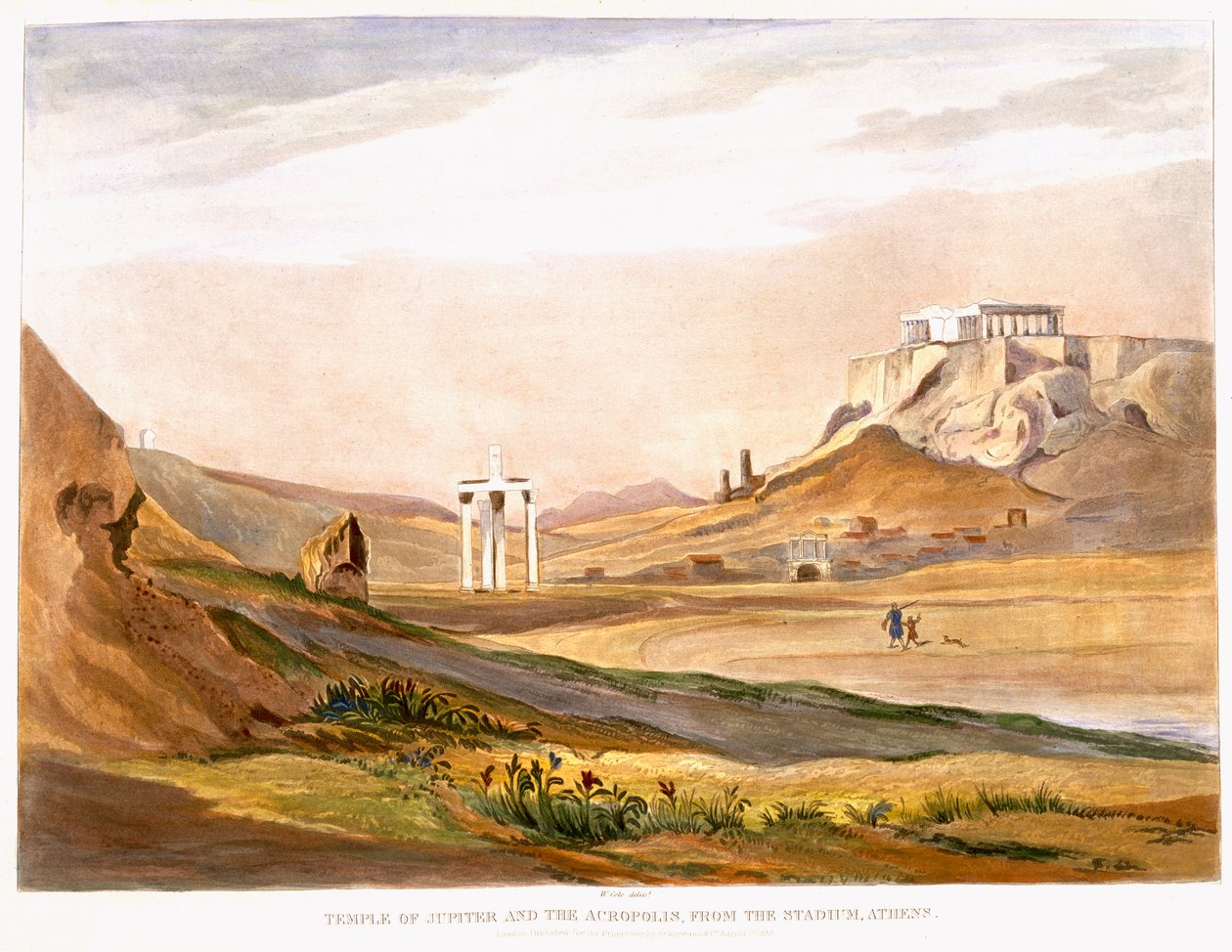 Malumalu o Jupiter ma le Acropolis, mai le malae taalo, Atenai, lomia Lonetona 1835 (lanu aquatint)swed av English School