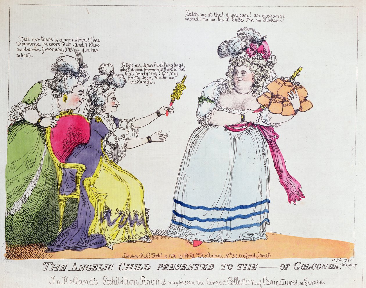 Änglabarnet presenterat för ----- av Golconda, 1791 (handfärgad gravyr) av English School