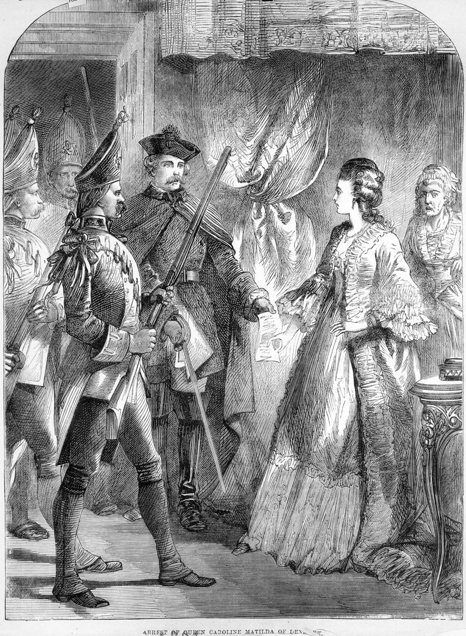 Arresteringen av Caroline Matilda, drottning av Danmark och Norge 1772 (tryck) av English School