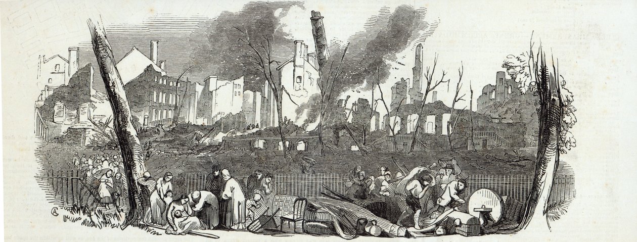 The Bowling-green og Marketfield-street, New York, fra The Illustrated London News, 23. august 1845 swed av English School