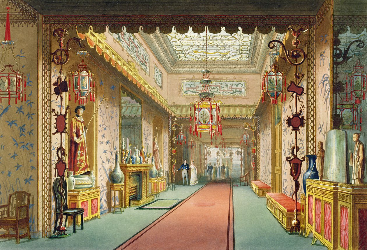 The Chinese Gallery, från Views of the Royal Pavilion, Brighton av John Nash (1752-1835), 1826 (akvatint) av English School