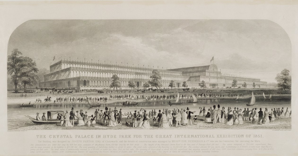 Crystal Palace i Hyde Park för den stora internationella utställningen 1851, pub. av Read and Co. av English School