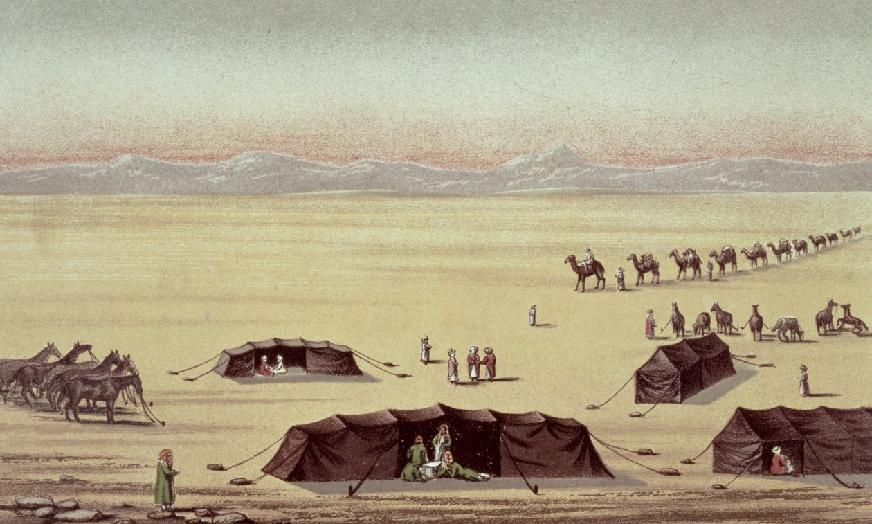 The Desert Camp of Sir Richard Burton (1821-90) (pastel på papir) swed av English School